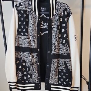 Black and White Paisley Varsity Jacket